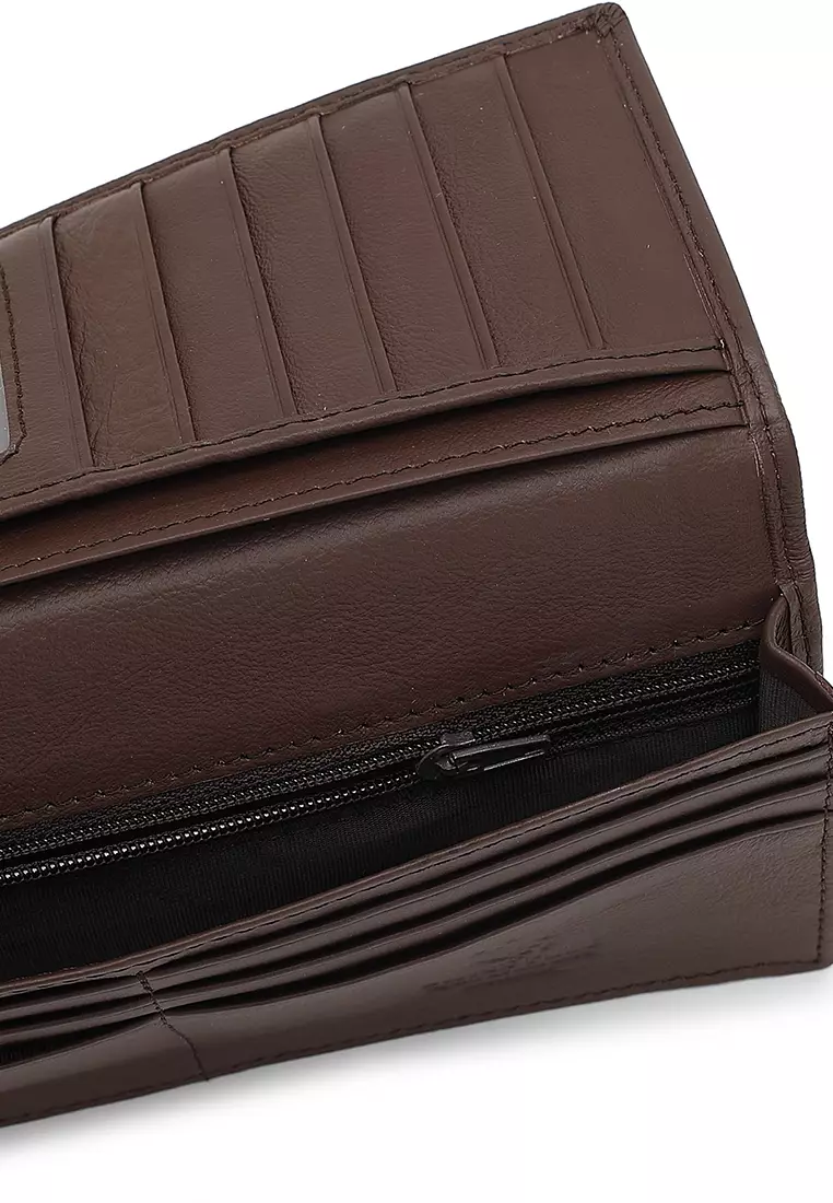 Genuine Leather RFID Long Wallet - Brown