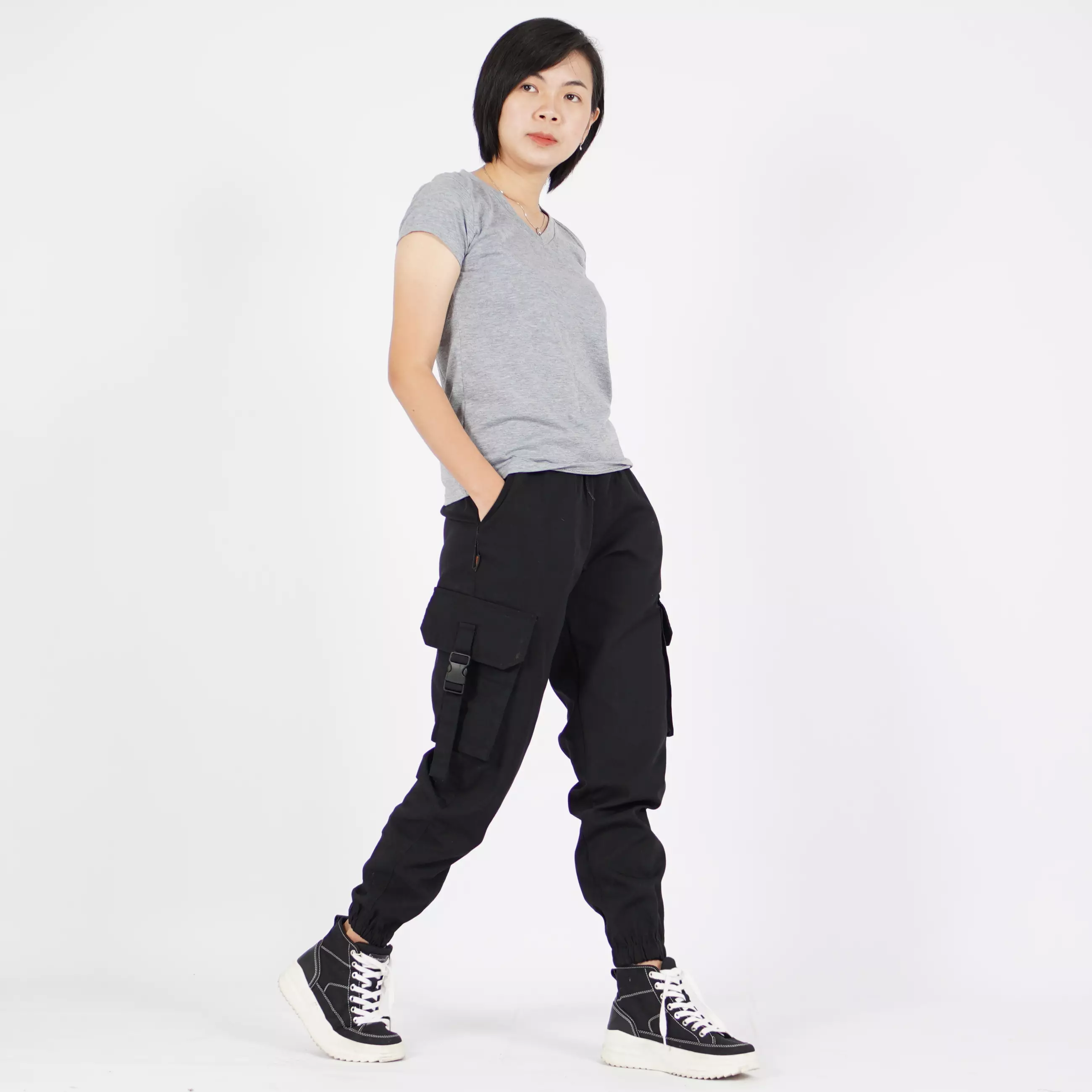  ARTHA Celana Hypebeast Celana Wanita Celana Cargo Jogger Pant - HITAM