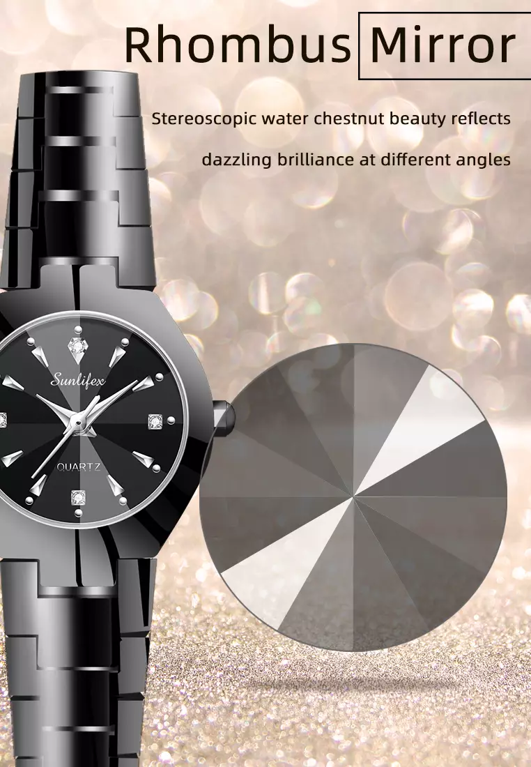 9090 Jam Tangan Wanita Original Berlian Anti Air Kuarsa Bisnis Santai Wanita Jam Tangan Cewek (Kotak Gratis)  black