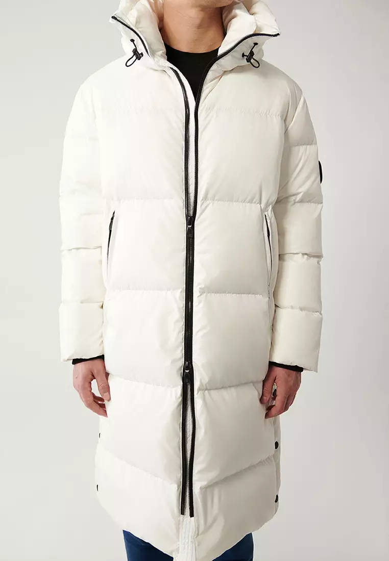Men's White Goose Down Water Repellent Windproof Hooded Long Puffer Coat A32Y6021