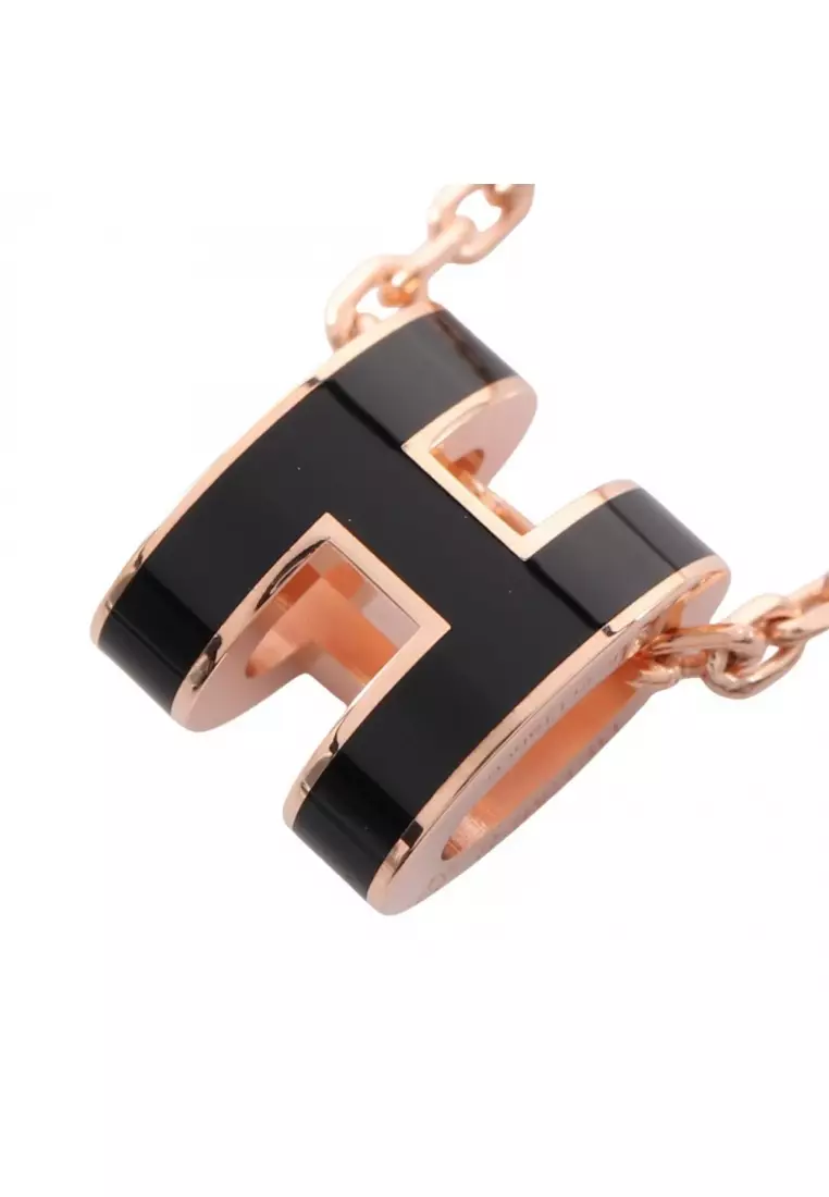 Pre-Loved Hermès MINI POP H Mini Pop H necklace GP Pink gold black