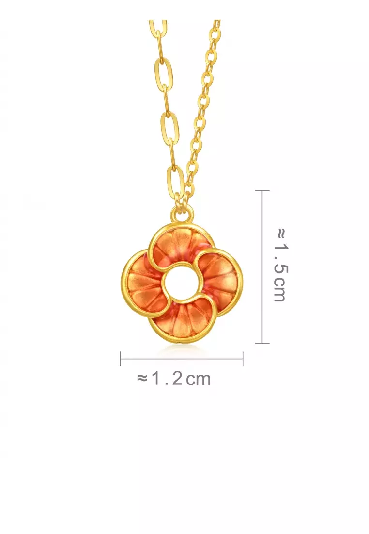 999 24K Solid Gold Auspicious Windmill Dual Sided Wear Dainty Necklace for Women 95573N