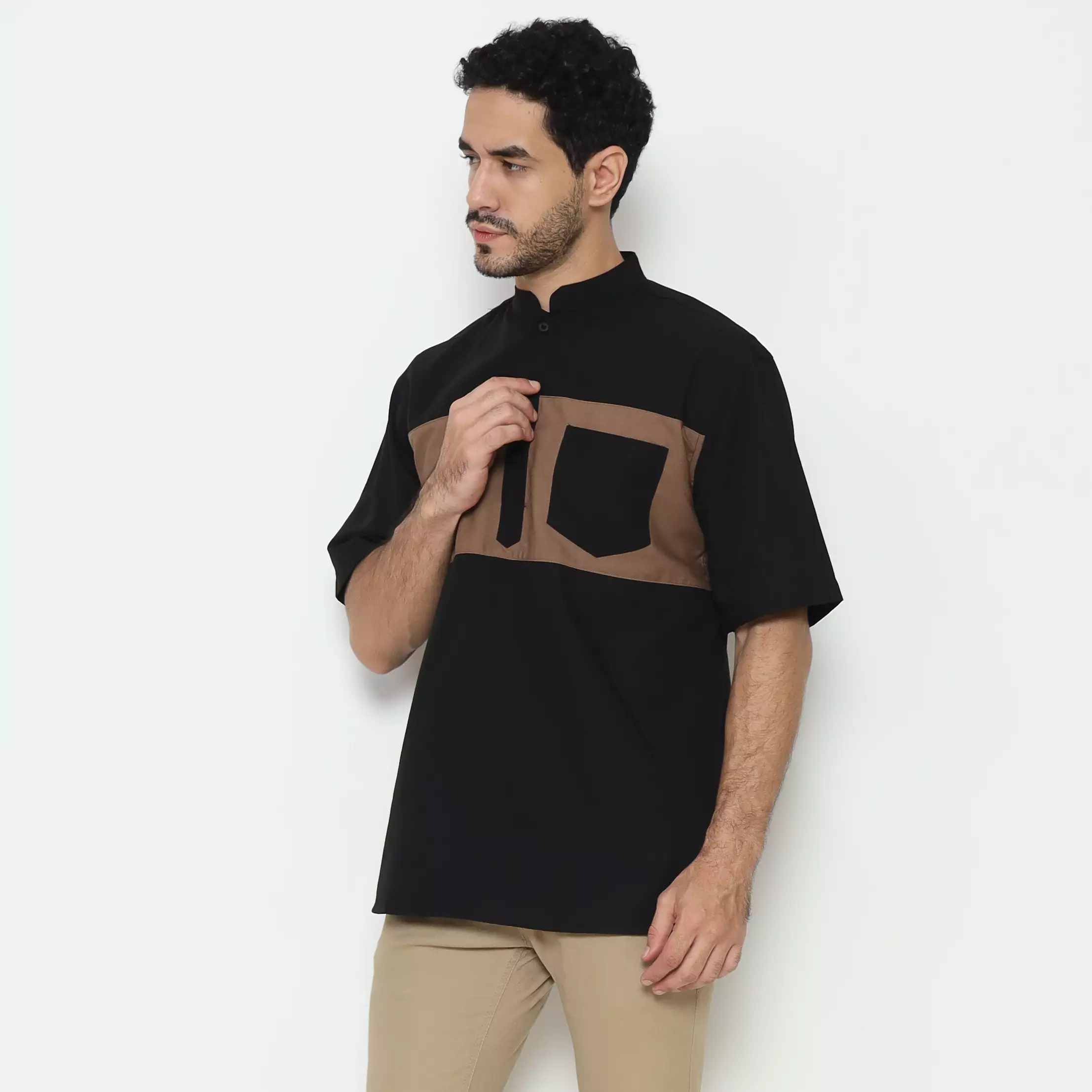 AMK Kemeja Koko Pria Lengan Pendek KK BB 010 S/s Cap 6 Black