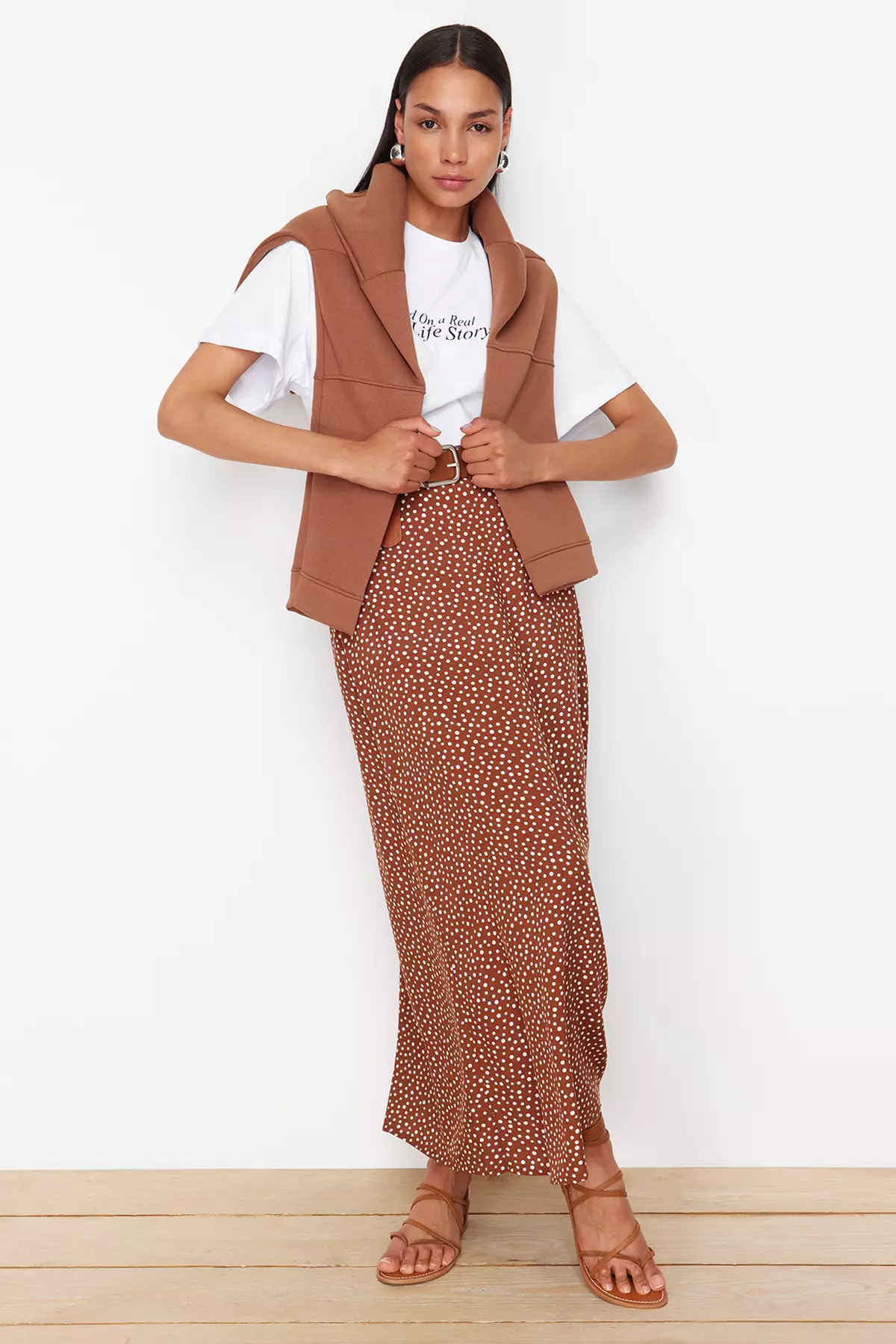 Brown Flowering Maxi A-Line Regular Skirt