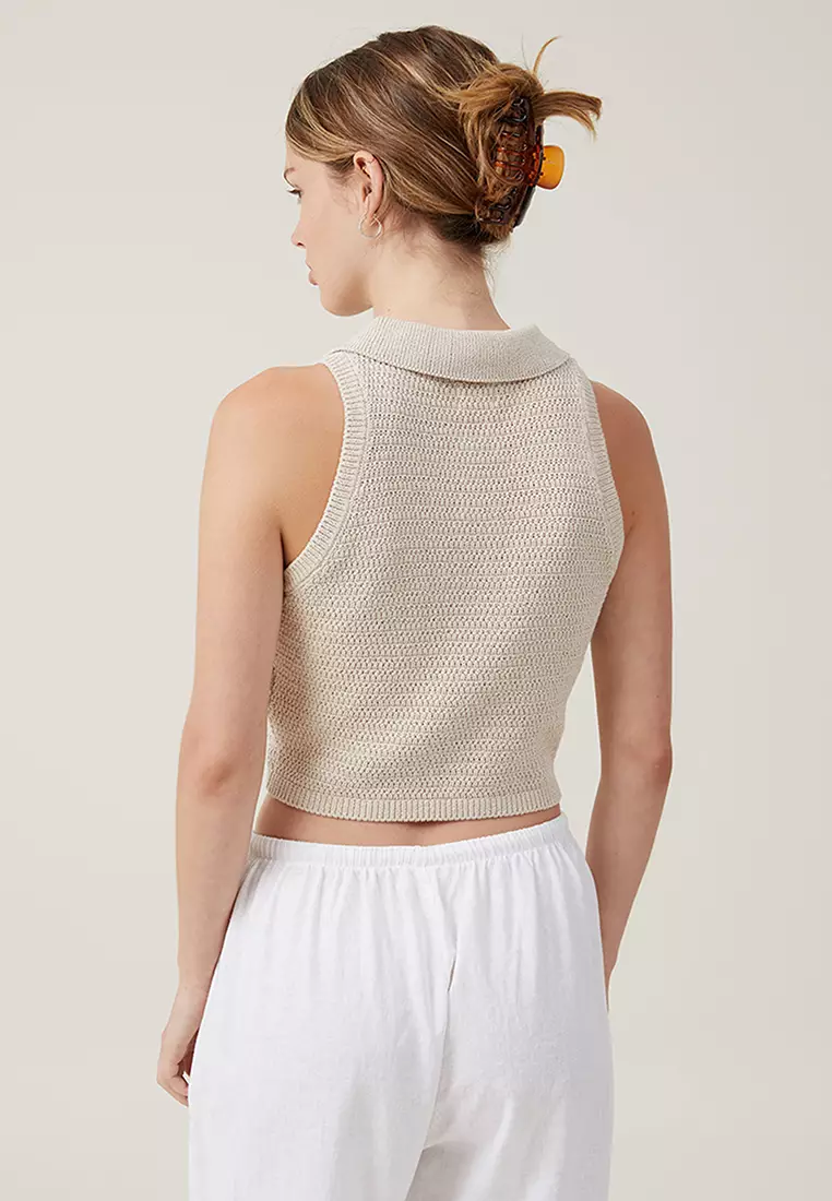 Textured Knit Sleeveless Polo