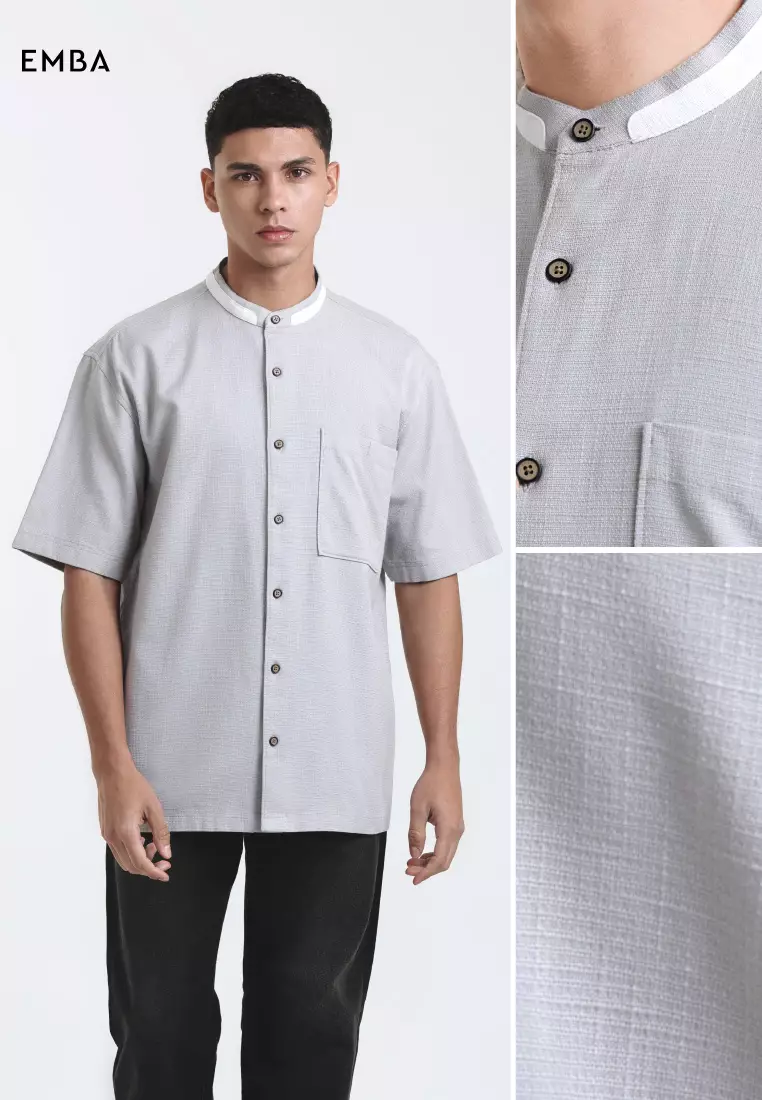 Emba Denim - Aram Two 037 Kemeja Koko Pria Lengan Pendek Grey