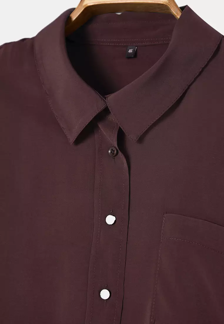 More Sustainable Brown Modal Soft Tuşe Woven Plus Size Shirt Tbbss25Ax00004