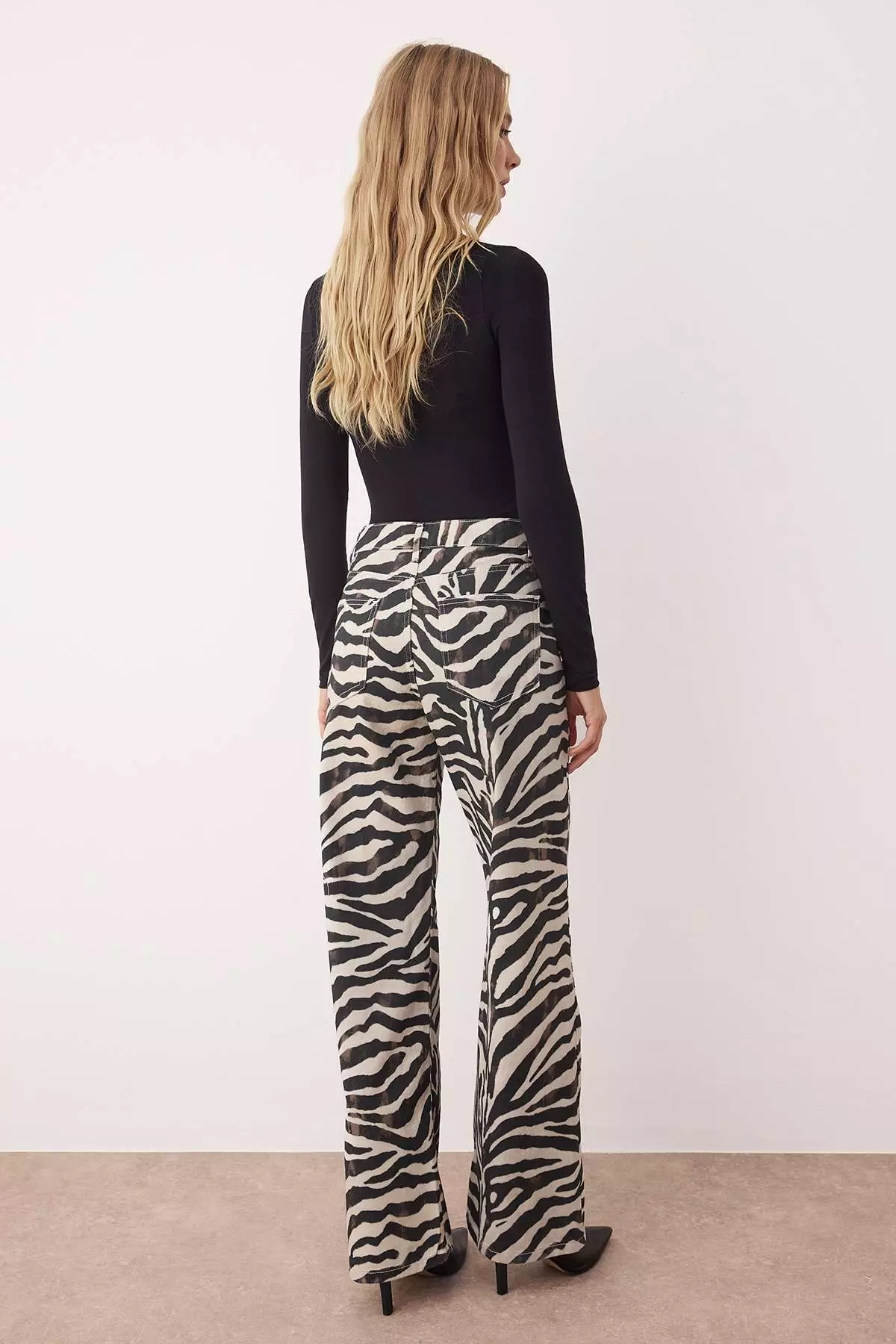 Multicolored Zebra Patterned High Waist Wide Leg Jeans