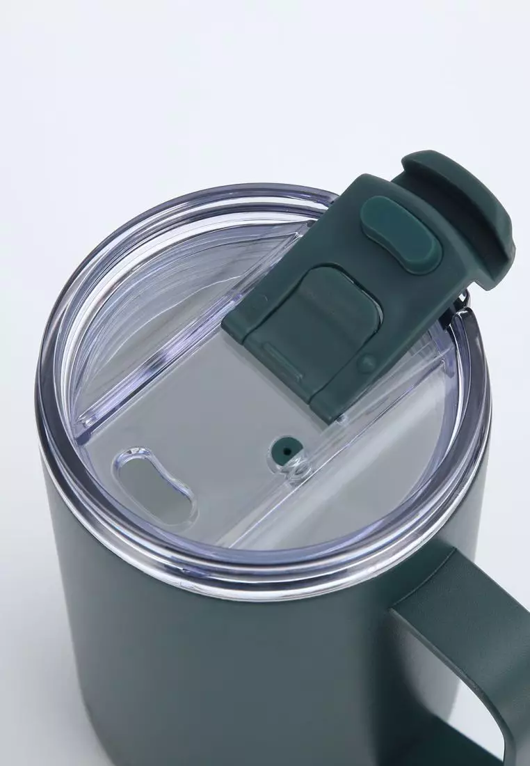 Crossing Neo Insulated S/S Leakproof Ceramic Mug W Handle And Lid 400ml - Squash (Dark Green)