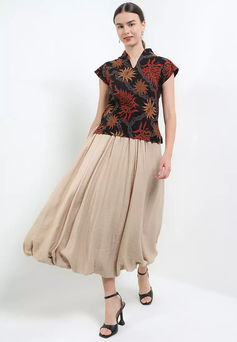 Elastic-waisted Long Skirt Balloon+Lining