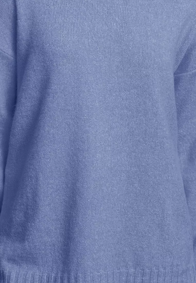 Indigo Wool Boat Neck Basic Knitwear Sweater