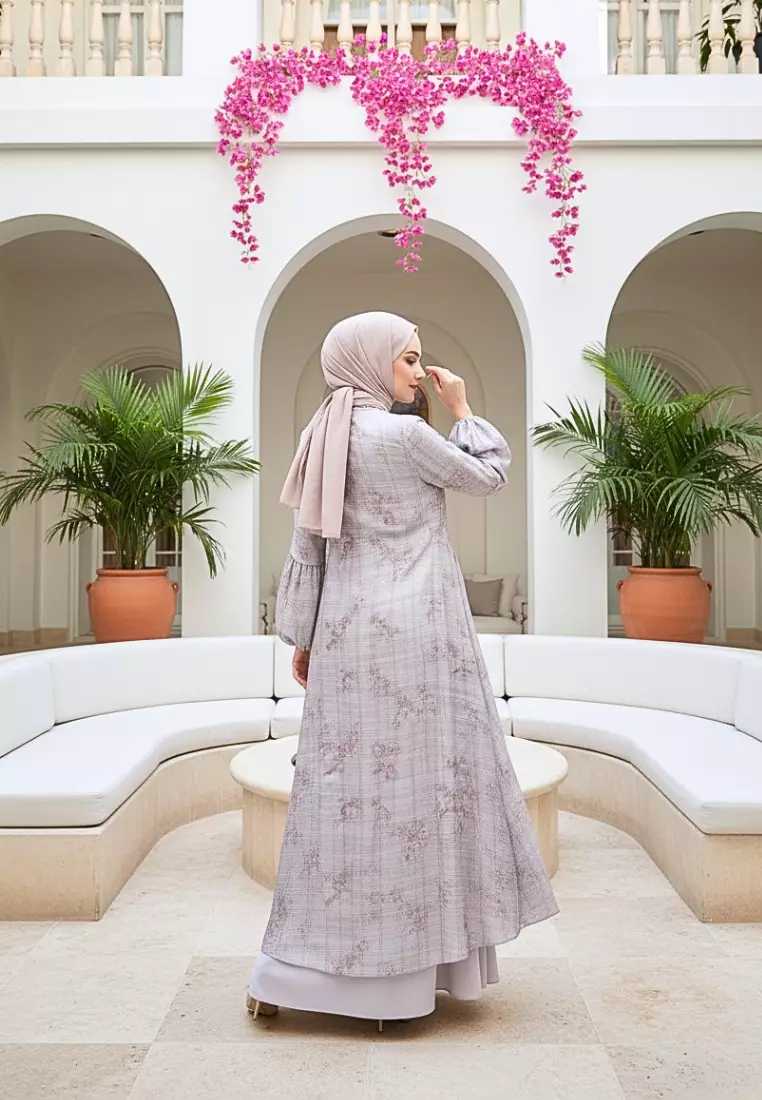 Gamis Wanita Motif Floral Soft Pink Premium Dress Muslimah Elegan Lengan balon By Brilliant Girl Warna PINK