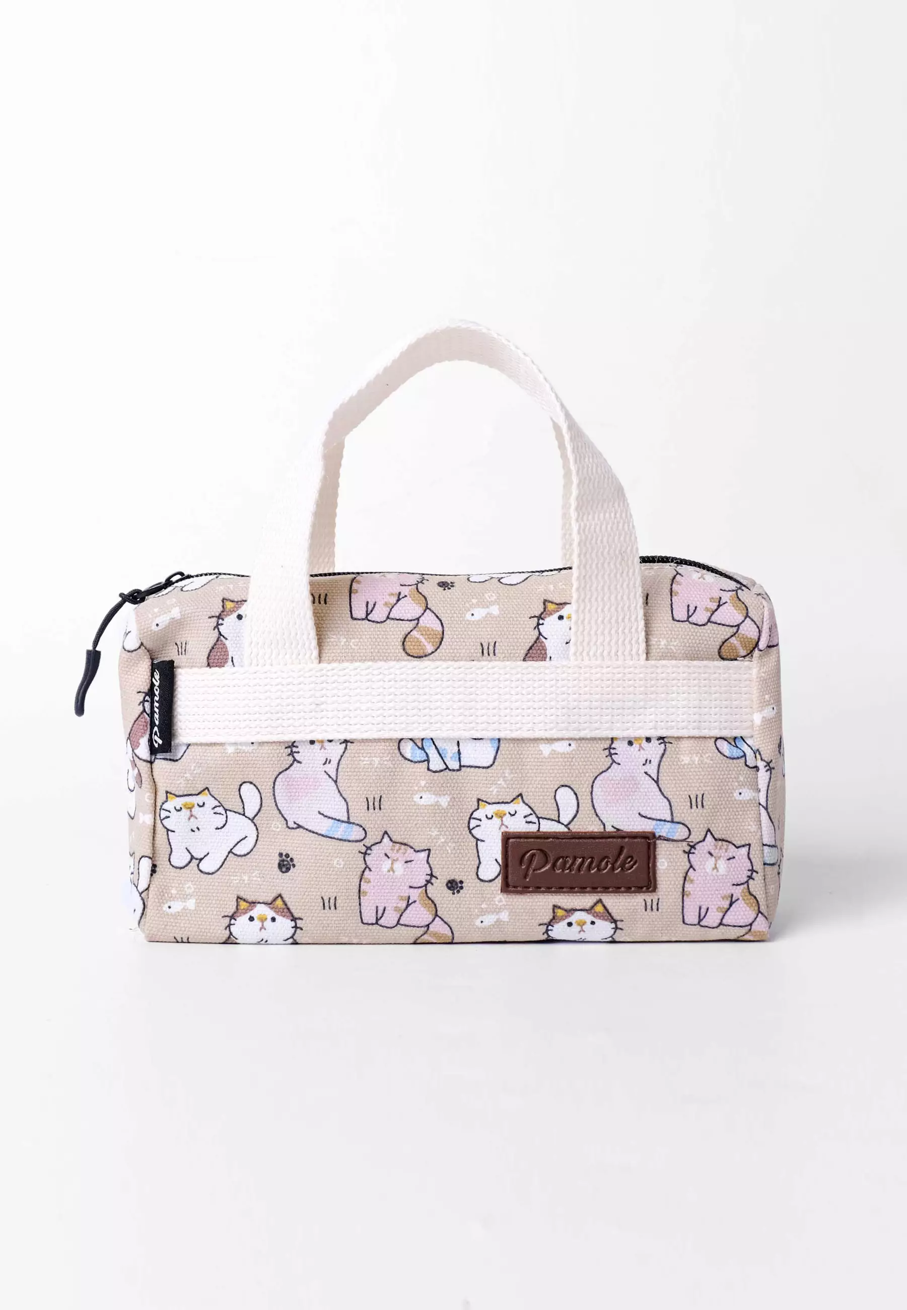 Pamole Pouch Kosmetik Bahan Kanvas Penutup Resleting - PMU Kucing Coklat