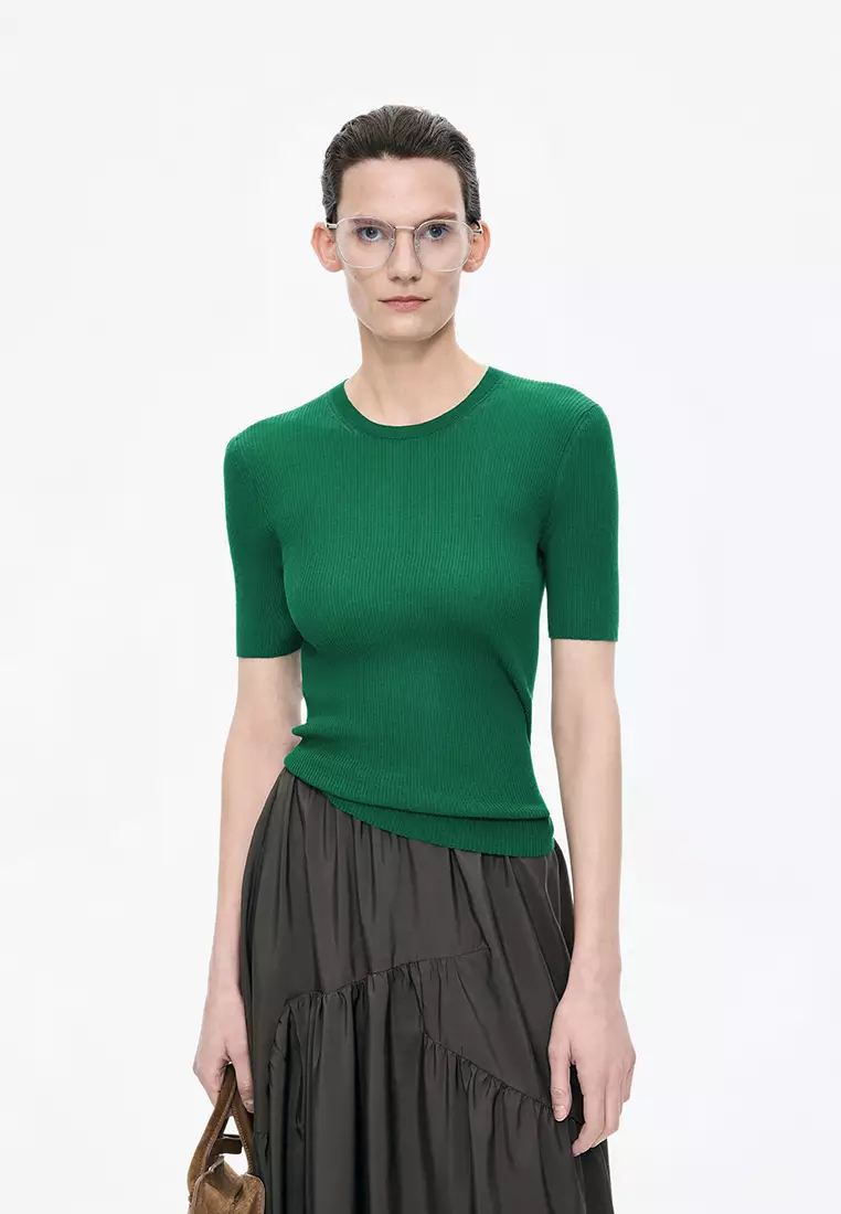 棉修身超薄款短袖套頭針織衫