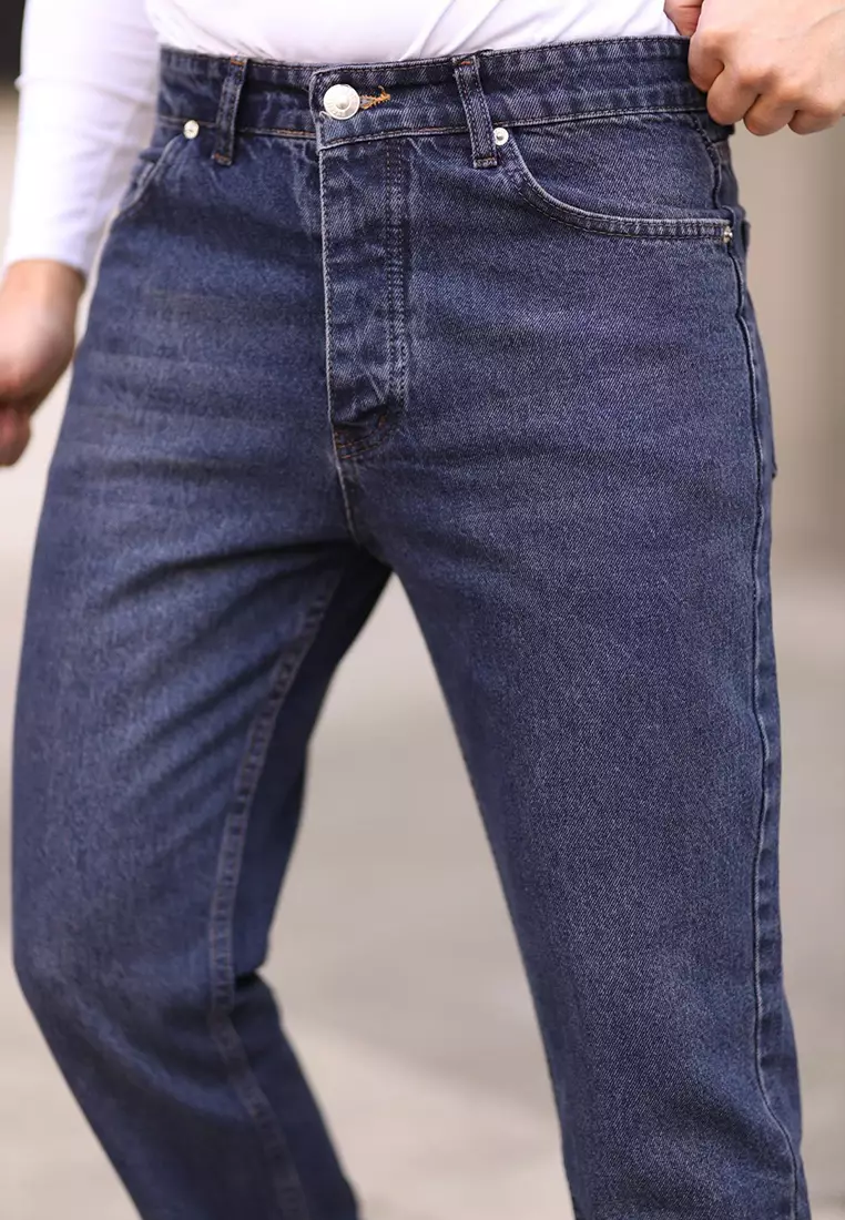 Navy Blue 100% Cotton Boyfriend Jeans TMNAW25JE00020