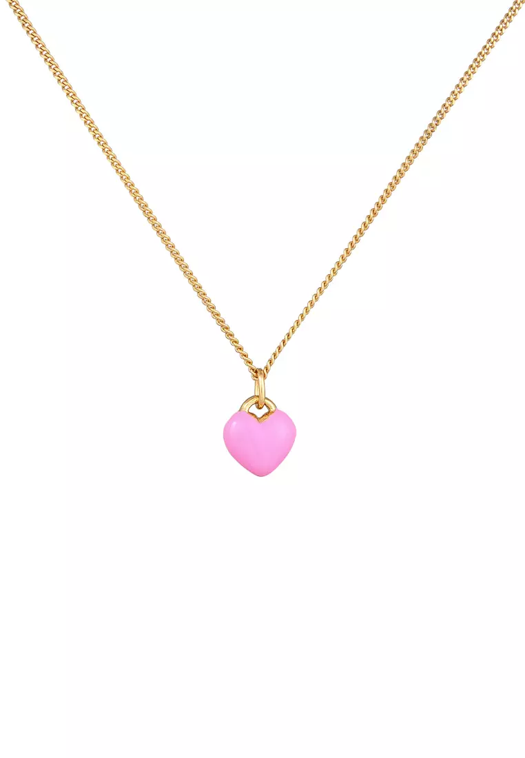 Kalung Perhiasan Perak 925 Anak Heart Pendant Cute Enamel Pink Gold Plated