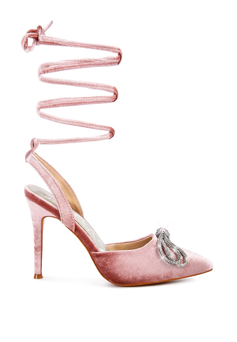 Blush High Heeled Jewel Velvet Mules