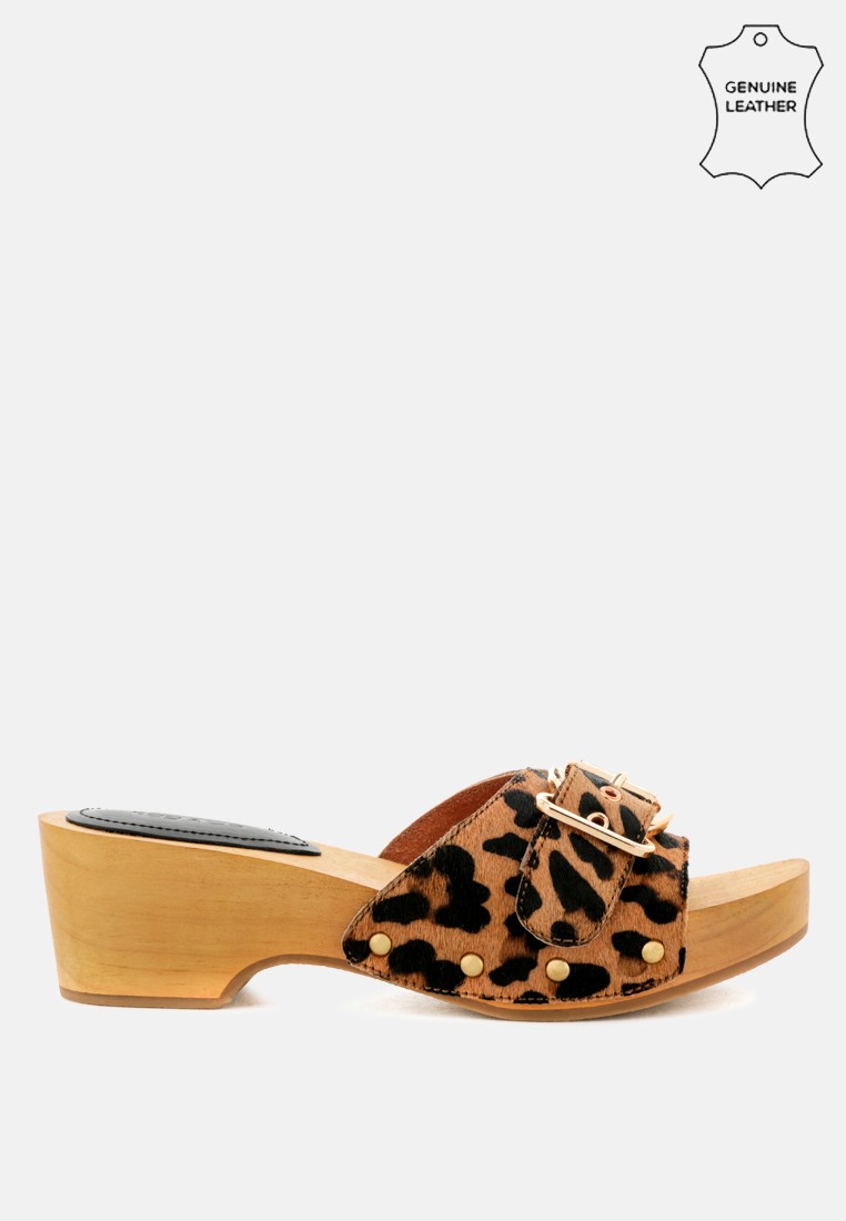 Leopard Print Hair-on Leather Clogs