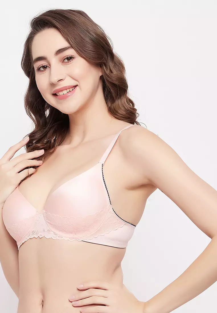 Buy Clovia Level 3 Push-Up Underwired Demi Cup Balconette Bra In Dusky Pink  - Lace online
