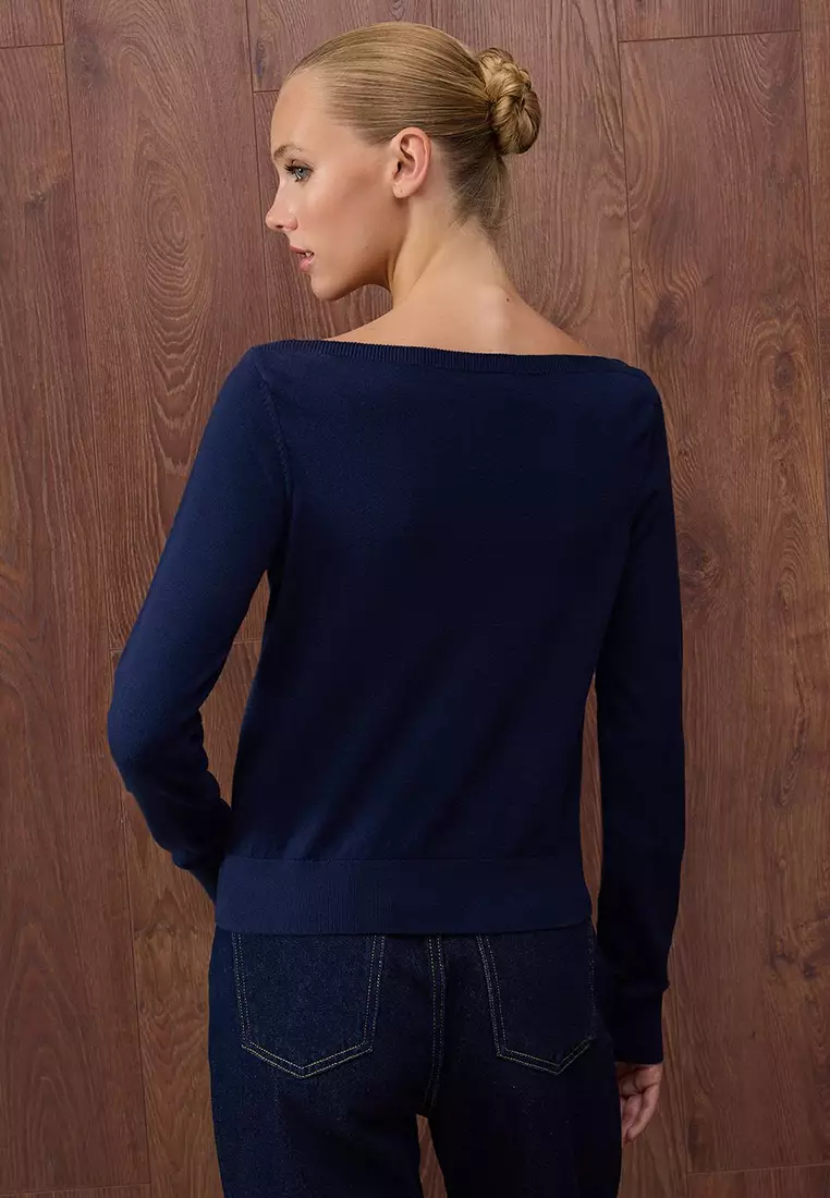 Special Collection Navy Blue Premium Yarn/Special Yarn Trend Knitwear Sweater Twoaw26Kz00159
