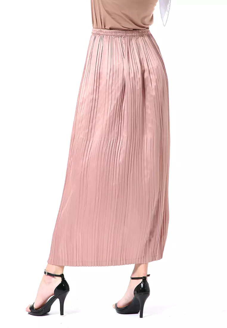 Angely Rok Plisket Rubbery Waist Fashion Wanita Simple - Mocha