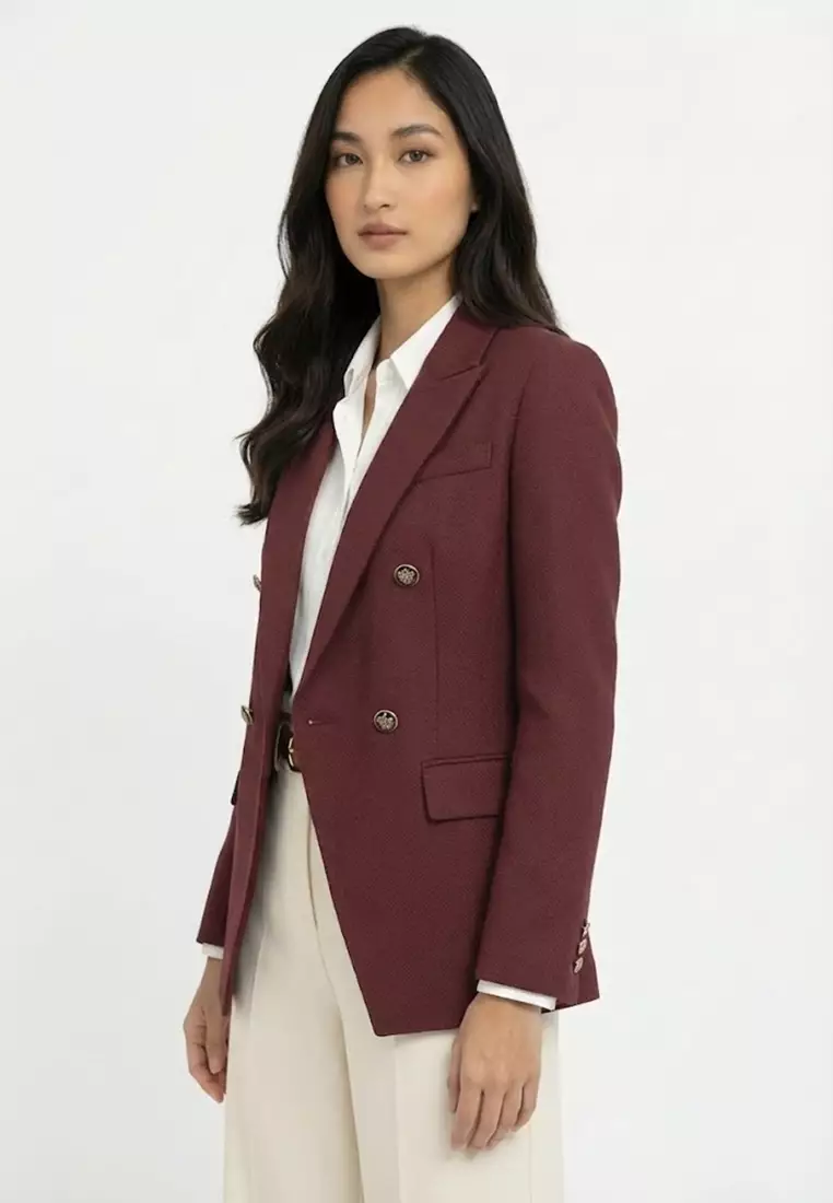 Smart Fitted Textured Double Breasted Blazer