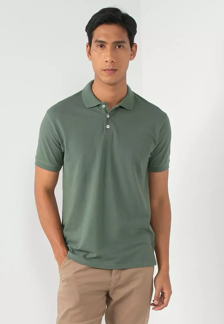 TOMMY HILFIGER Green Solid Polo Shirt Sz. Large Pique 100% Cotton