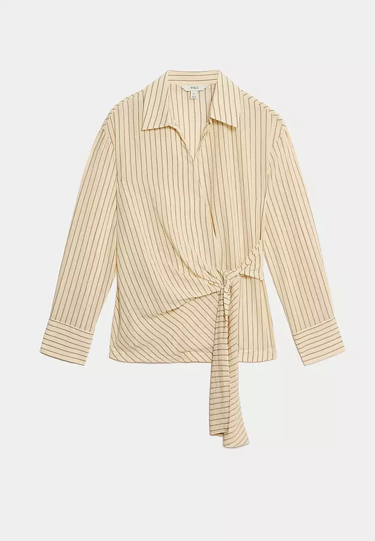Striped Collared Tie Front Shirt