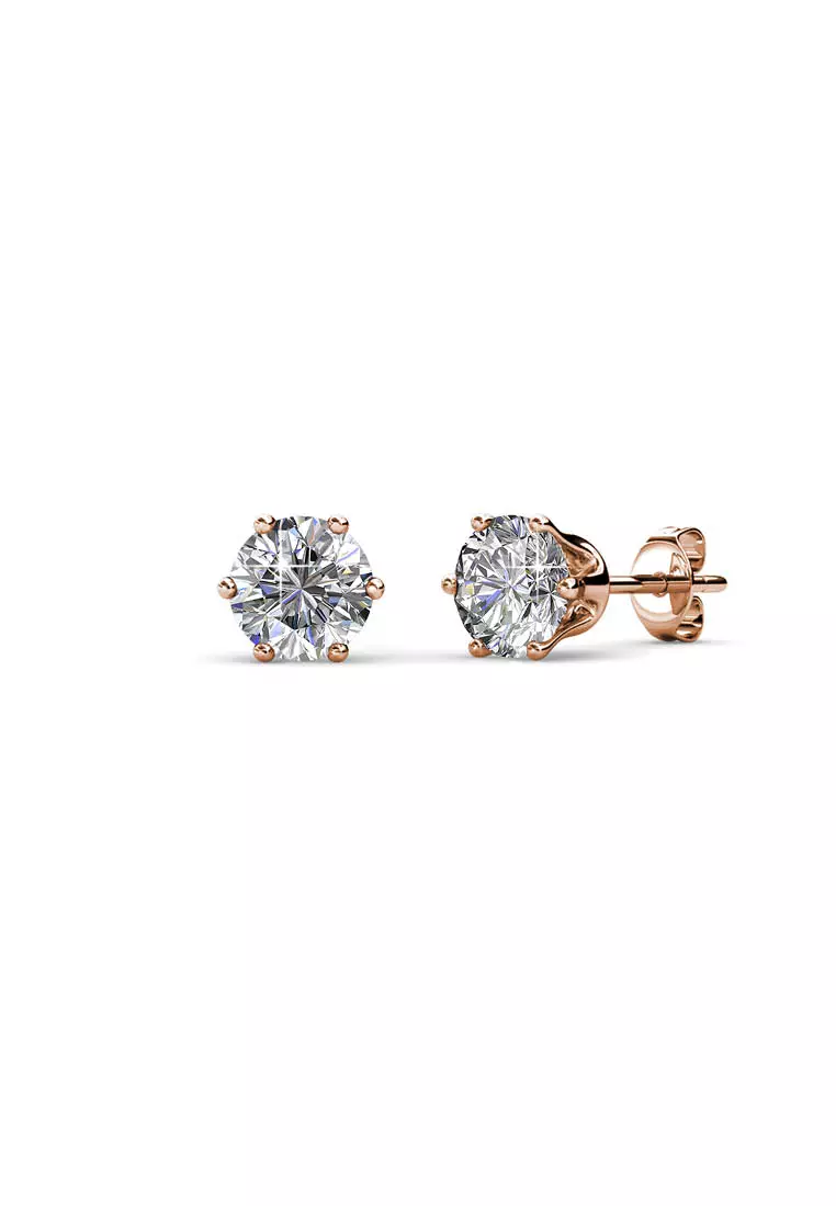 Her Jewellery Birth Stone Earrings (April, Rose Gold) - Luxury Crystal Embellishments plated with 18K Gold