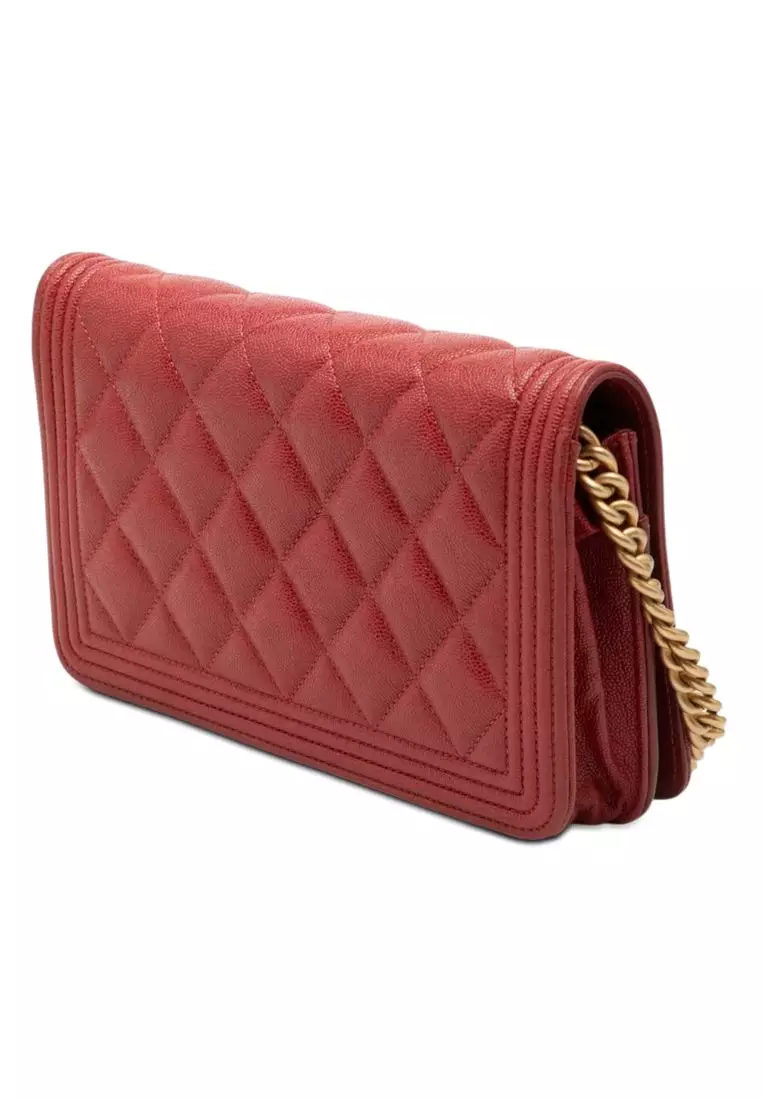 Pre-Loved Chanel Quilted Caviar Boy Wallet On Chain