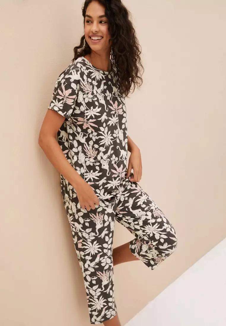 Buy MARKS SPENCER Cotton Rich Jungle Print Cropped Pyjama Set