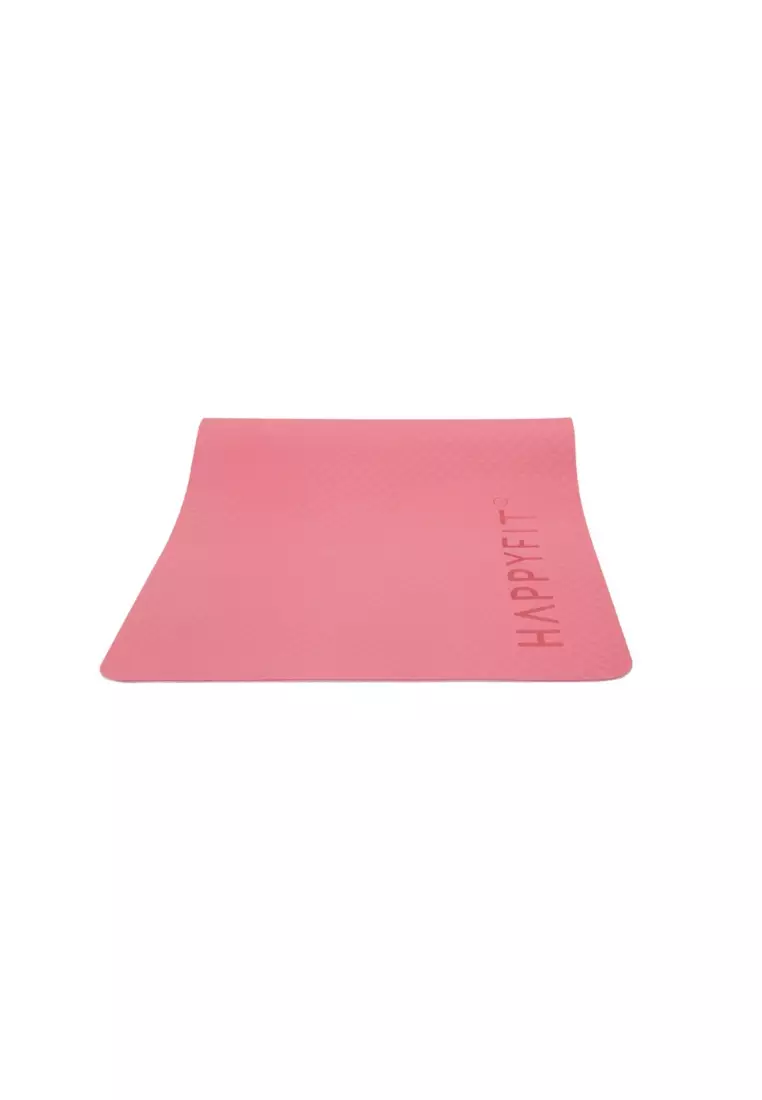 HAPPYFIT Yoga Mat Reversible TPE 4mm Free Strap Pink