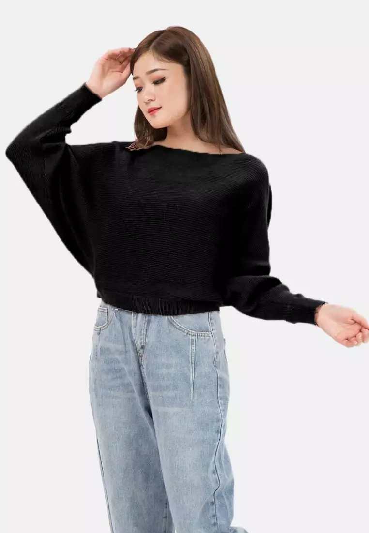 Batwing Sabrina Blouse in Black