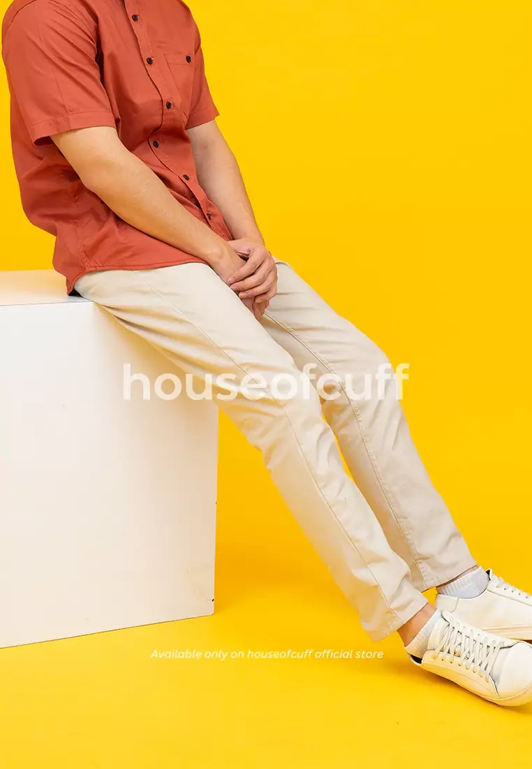 Celana Chino Panjang Pria Slim fit Stretch Jeans krim