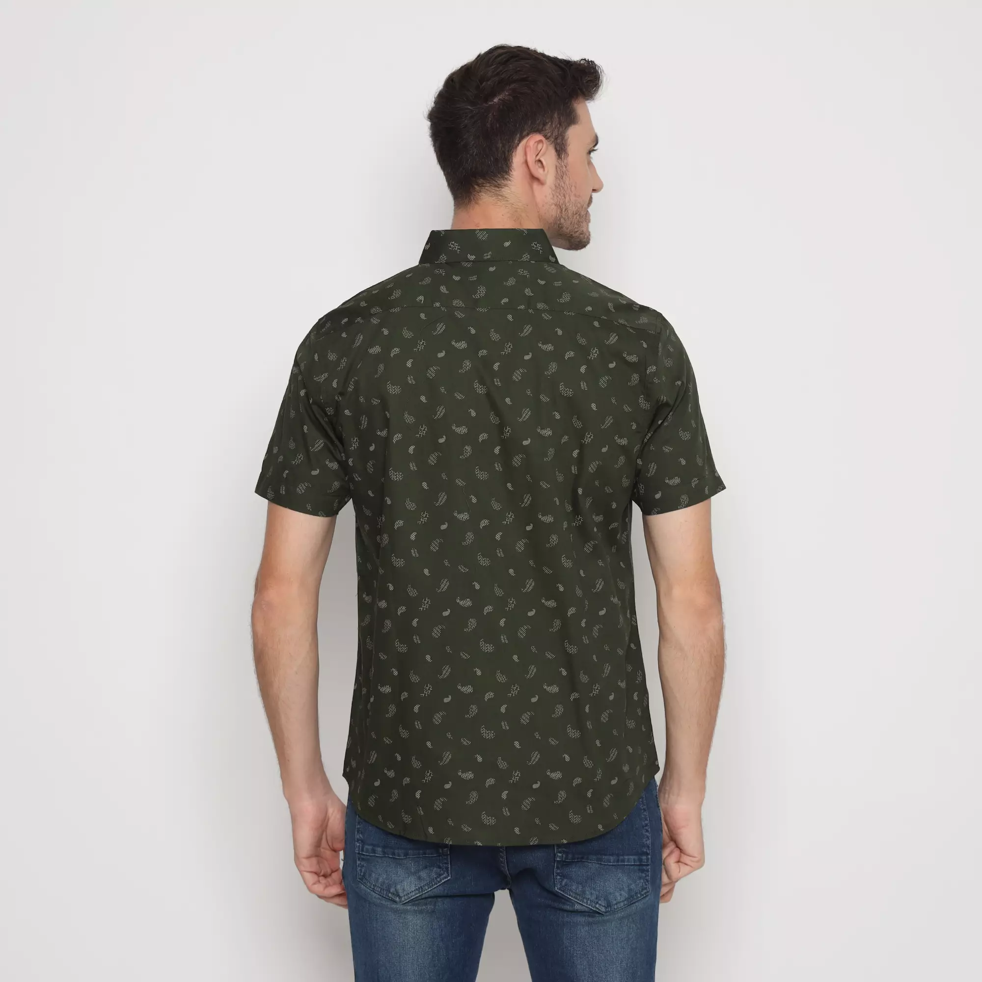 Platini Kemeja Motif Pria Lengan Pendek Katun Hijau Army 132239