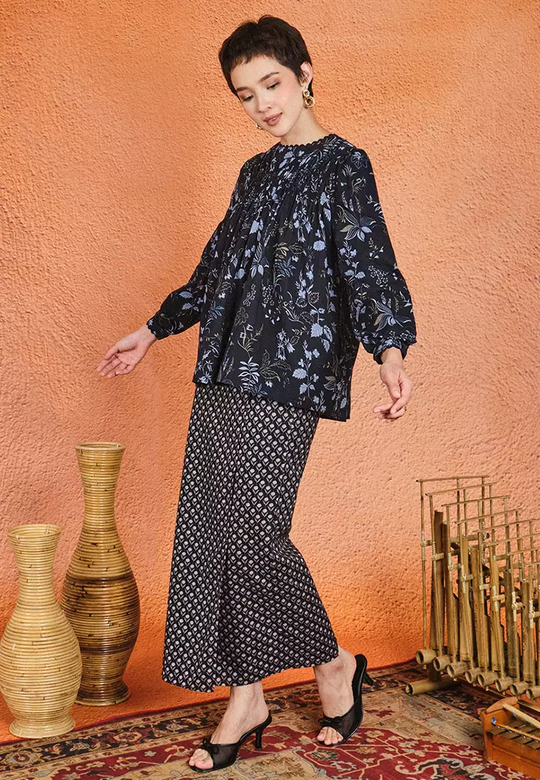PREMIUM COTTON Senandung Blouse & Skirt - Black/Lavender