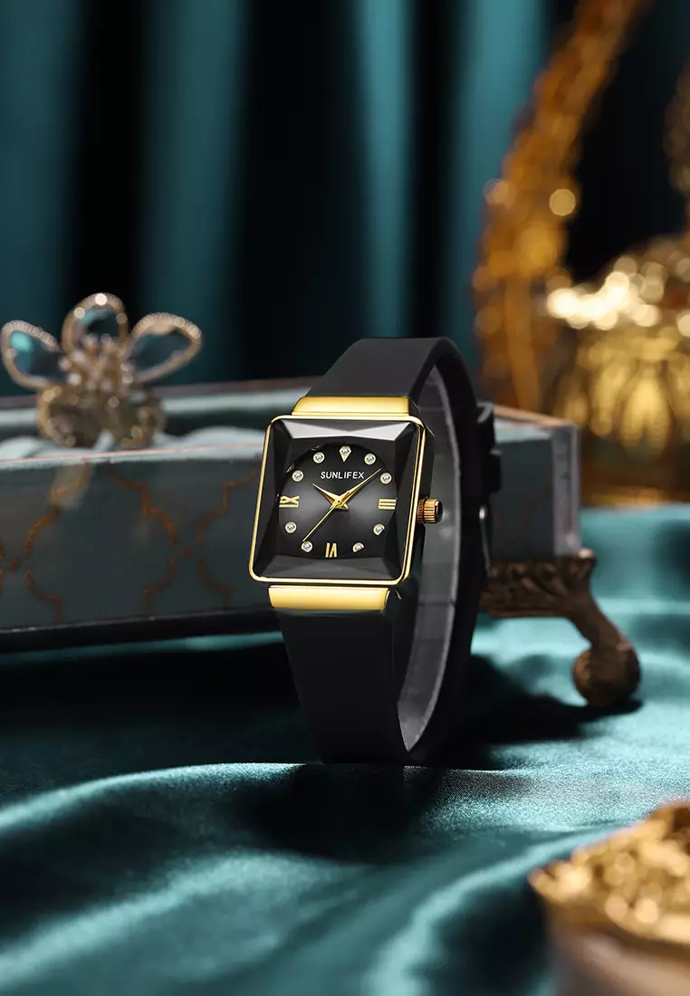 Jam Tangan Wanita Original Korea Fashion Tali Silikon Jam Tangan Cewek Analog 7727L black