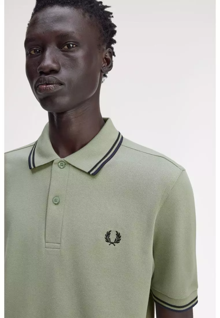 Fred Perry M3600 Twin Tipped Fred Perry Shirt (Bay Leaf / Dark Airforce / Tennis Blue)