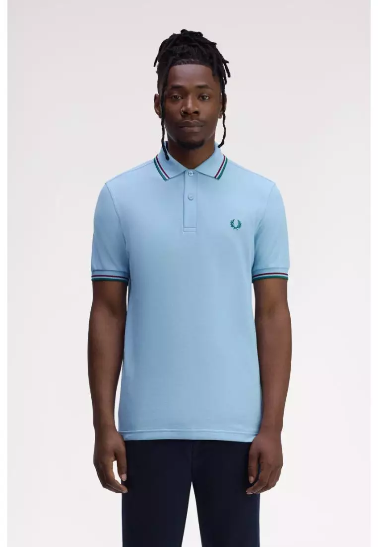 Fred Perry M3600 Twin Tipped Fred Perry Shirt (Track Blue / Burnt Red / Sport Green)