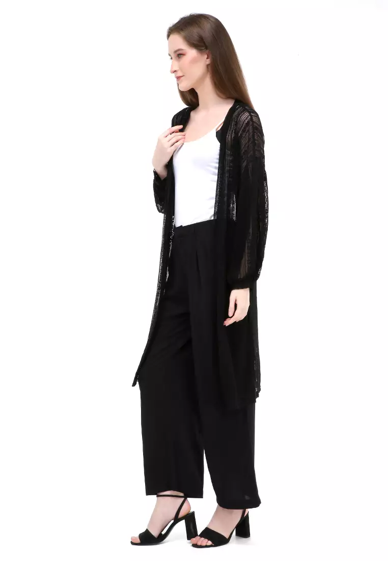 Shevia Cardigan Long Sleeves Wanita Design Elegant Atasan - Black