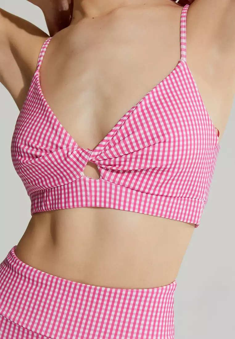 Plaid Sports Bra with Twist Detail