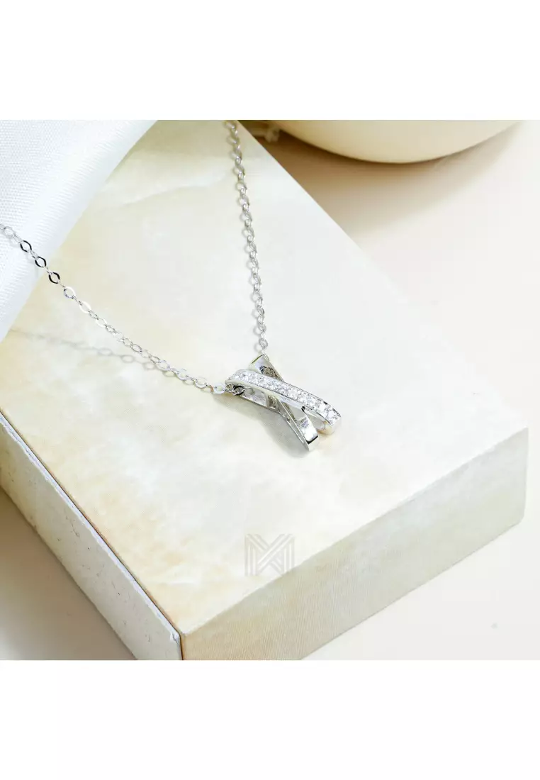 Made For The Night Studded X Cubic Zirconia White Gold Necklace with 925 Sterling Silver