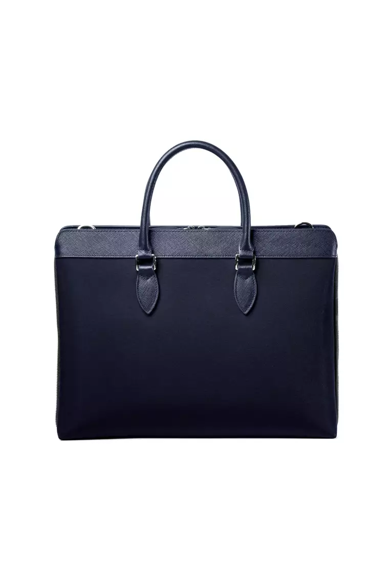 Alpha Leather-Trimmed Briefcase (Navy)