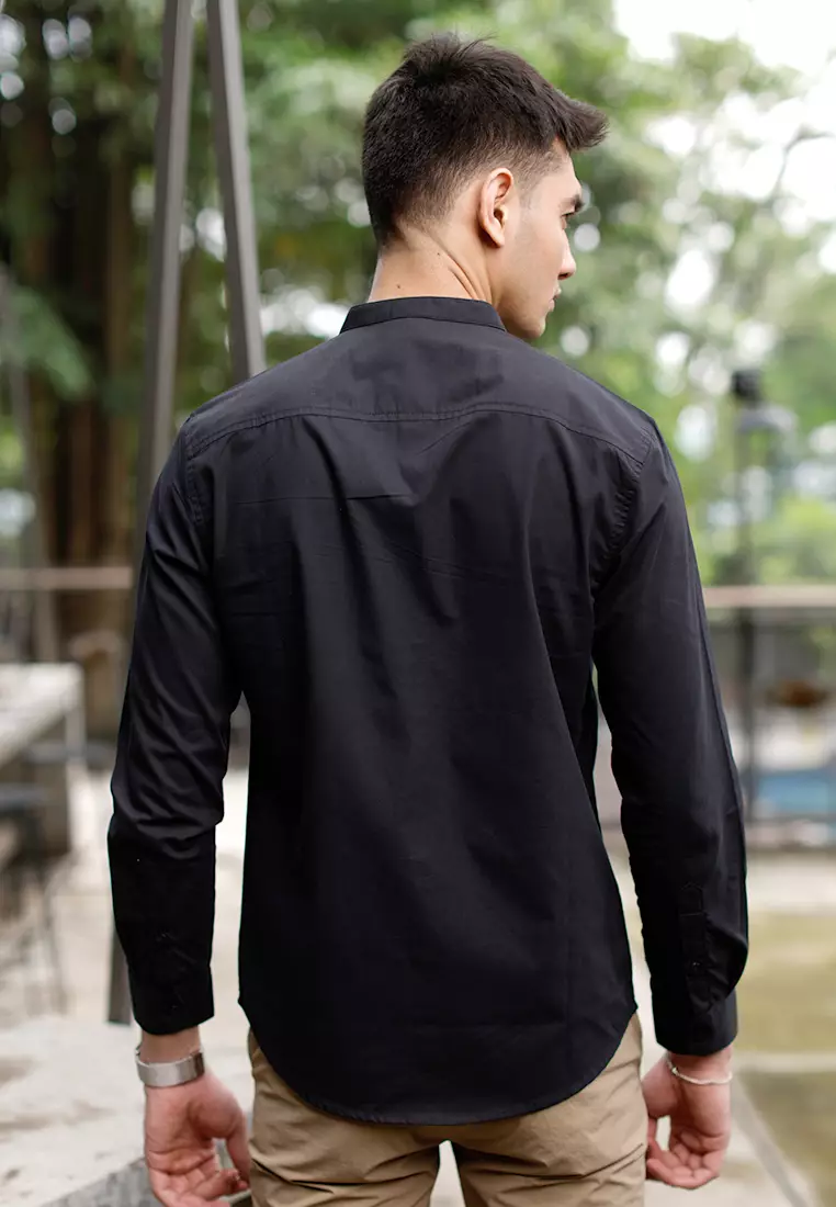 Oxcon Collarless Long Sleeve Business Shirt soft cotton Black