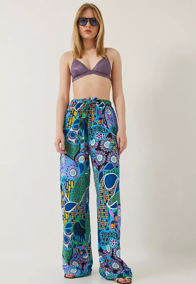 Waist Tied Patterned Trousers