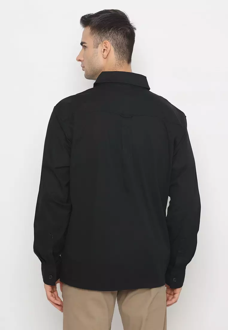 POLICE Kemeja Polos Semi Jaket Hitam Regular Fit Lengan Panjang Pria