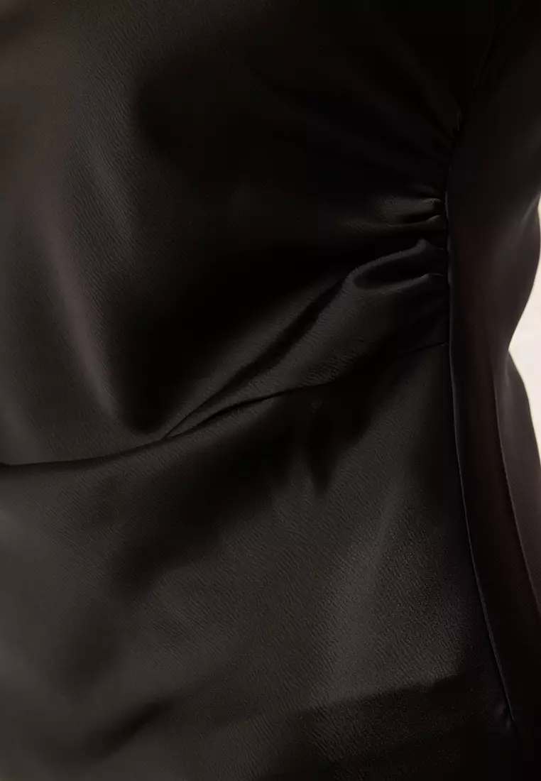 Black Bodycon Satin Woven Maxi Evening Prom Dress TPRSS25AE00066