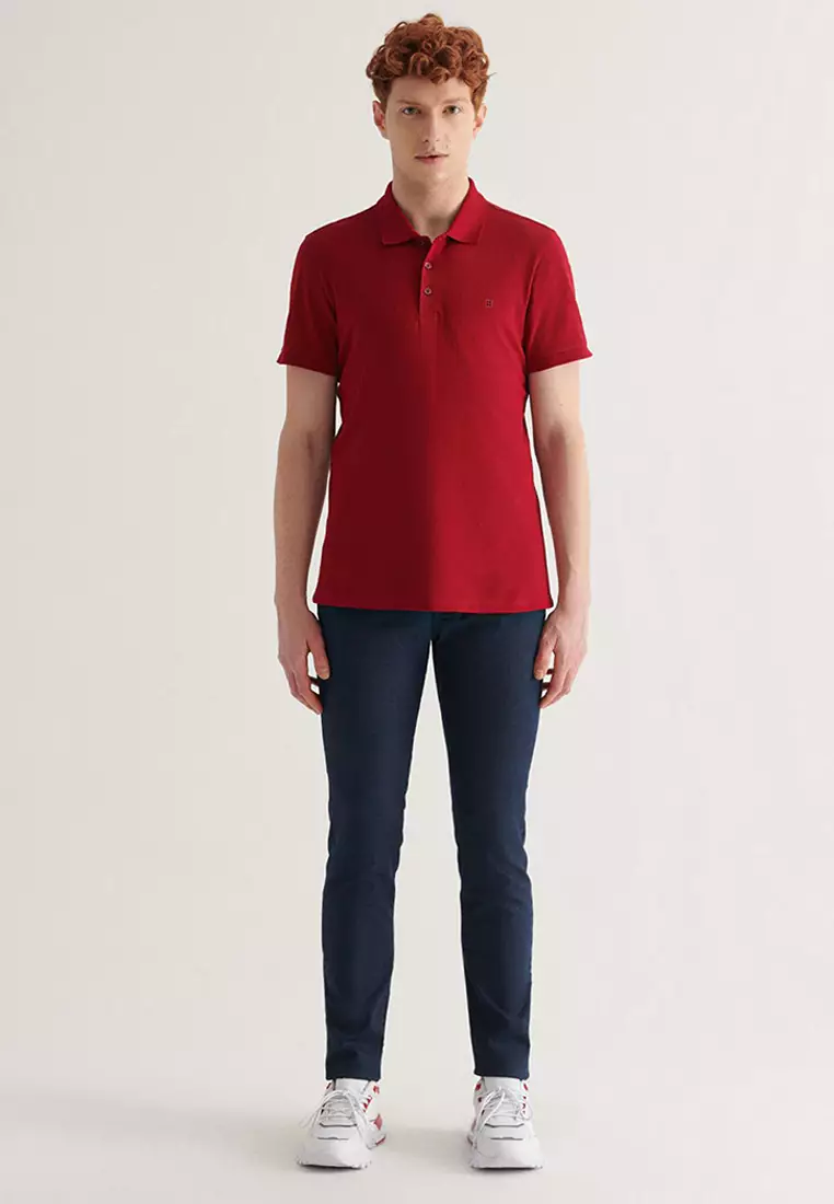 Men's Claret Red 100% Cotton Cool Polo Neck T-Shirt E001004