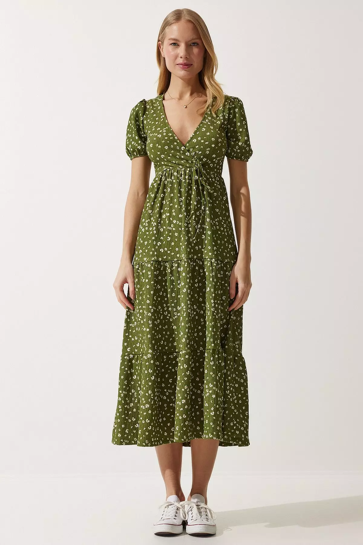 Patterned Wrap Midi Dress