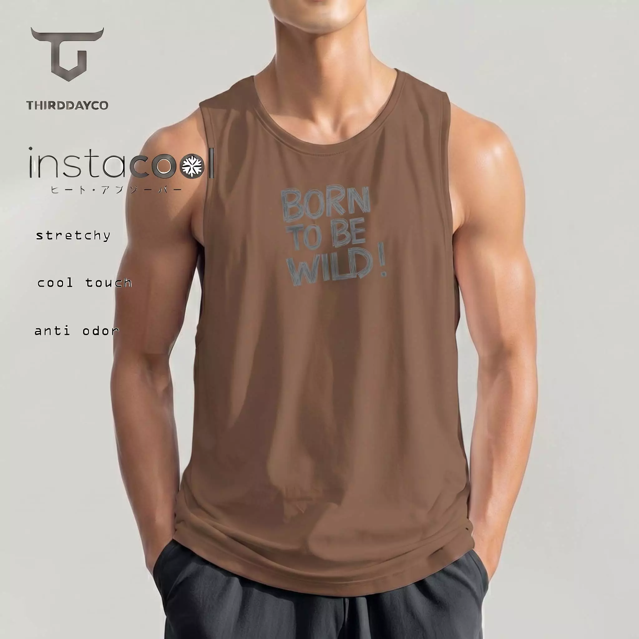 THIRDDAY Kaos Lekbong Singlet Pria "born to be wild" Coklat MUA40
